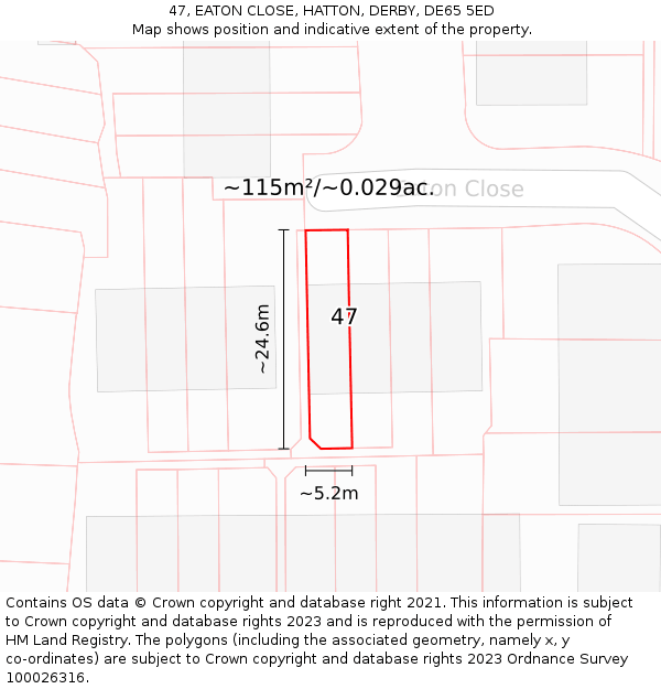 47, EATON CLOSE, HATTON, DERBY, DE65 5ED: Plot and title map