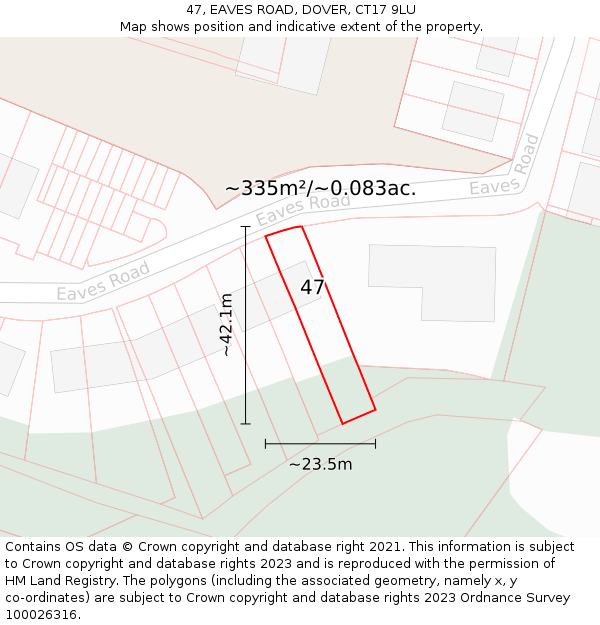 47, EAVES ROAD, DOVER, CT17 9LU: Plot and title map