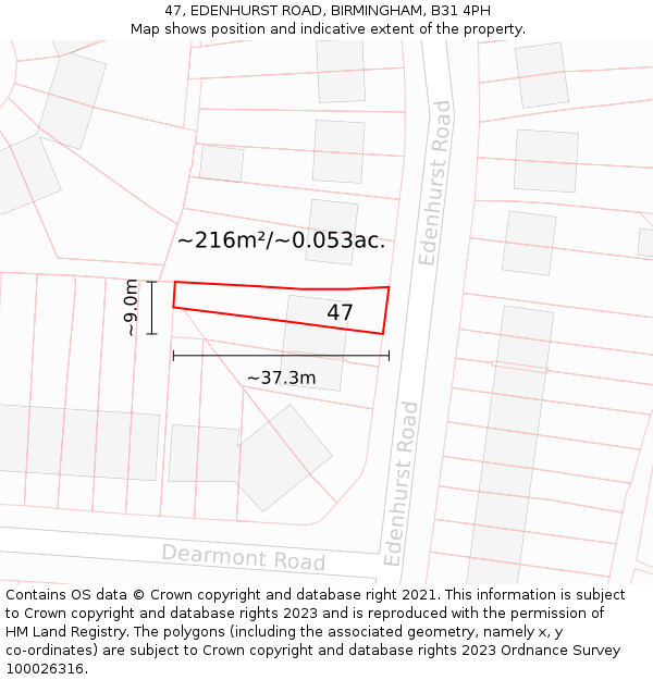 47, EDENHURST ROAD, BIRMINGHAM, B31 4PH: Plot and title map