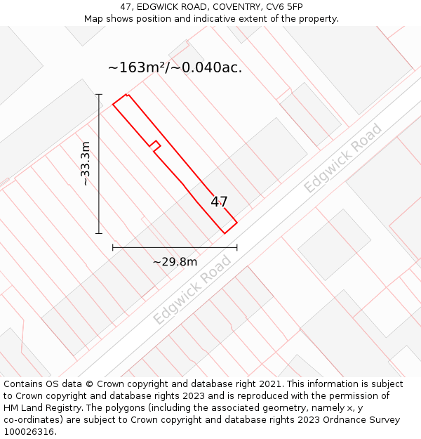 47, EDGWICK ROAD, COVENTRY, CV6 5FP: Plot and title map