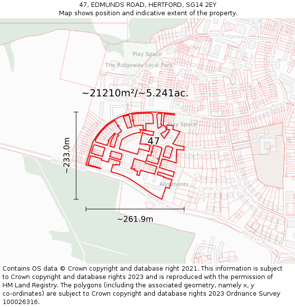 47, EDMUNDS ROAD, HERTFORD, SG14 2EY: Plot and title map