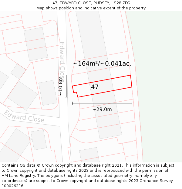 47, EDWARD CLOSE, PUDSEY, LS28 7FG: Plot and title map