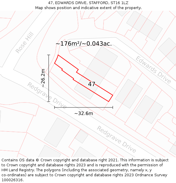 47, EDWARDS DRIVE, STAFFORD, ST16 1LZ: Plot and title map