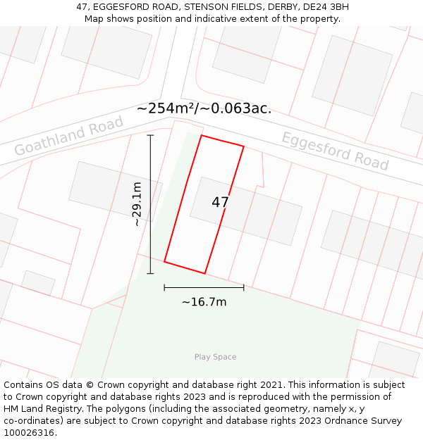 47, EGGESFORD ROAD, STENSON FIELDS, DERBY, DE24 3BH: Plot and title map