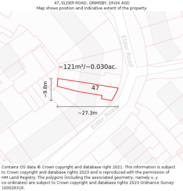 47, ELDER ROAD, GRIMSBY, DN34 4GD: Plot and title map
