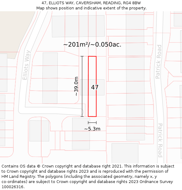 47, ELLIOTS WAY, CAVERSHAM, READING, RG4 8BW: Plot and title map