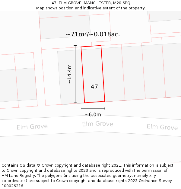 47, ELM GROVE, MANCHESTER, M20 6PQ: Plot and title map