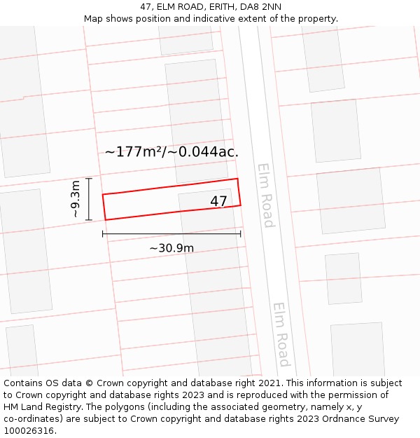 47, ELM ROAD, ERITH, DA8 2NN: Plot and title map