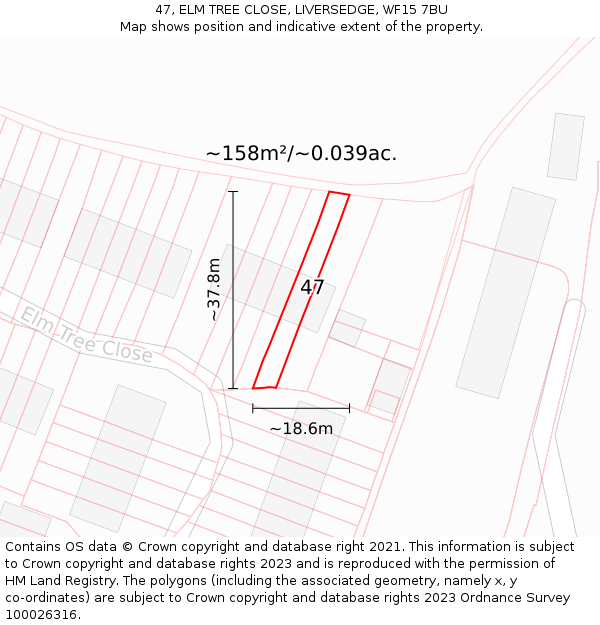 47, ELM TREE CLOSE, LIVERSEDGE, WF15 7BU: Plot and title map