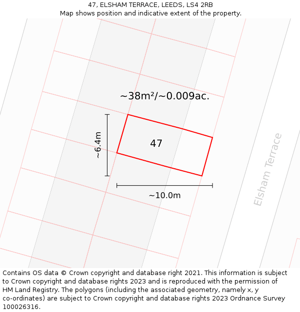 47, ELSHAM TERRACE, LEEDS, LS4 2RB: Plot and title map