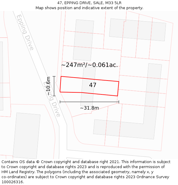47, EPPING DRIVE, SALE, M33 5LR: Plot and title map