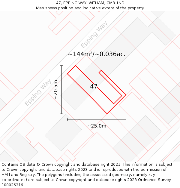 47, EPPING WAY, WITHAM, CM8 1ND: Plot and title map