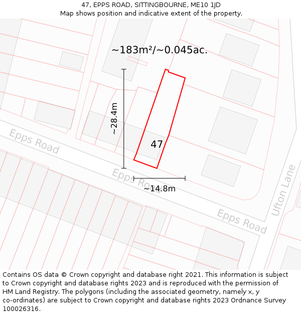 47, EPPS ROAD, SITTINGBOURNE, ME10 1JD: Plot and title map