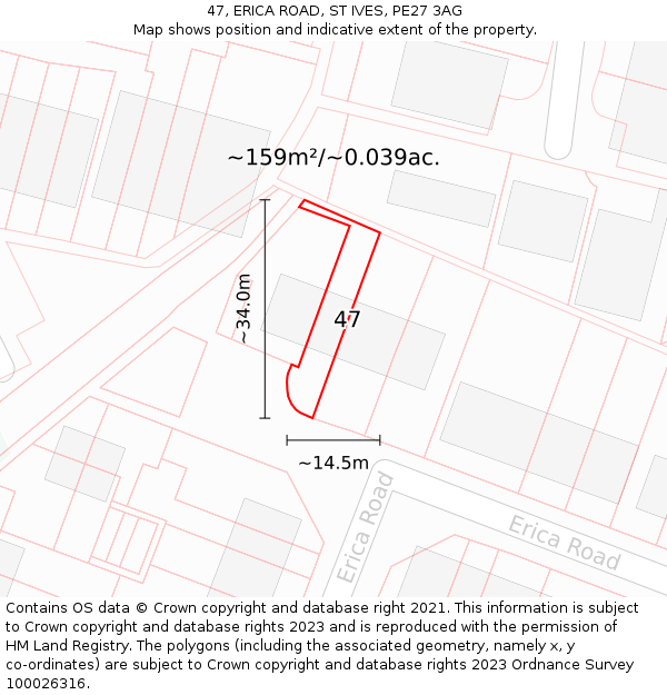 47, ERICA ROAD, ST IVES, PE27 3AG: Plot and title map