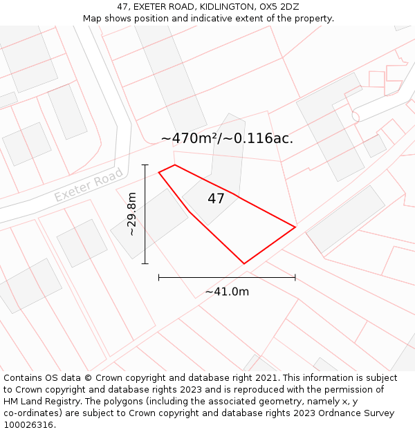 47, EXETER ROAD, KIDLINGTON, OX5 2DZ: Plot and title map