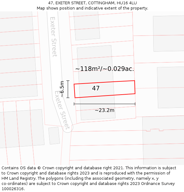 47, EXETER STREET, COTTINGHAM, HU16 4LU: Plot and title map