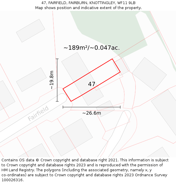 47, FAIRFIELD, FAIRBURN, KNOTTINGLEY, WF11 9LB: Plot and title map