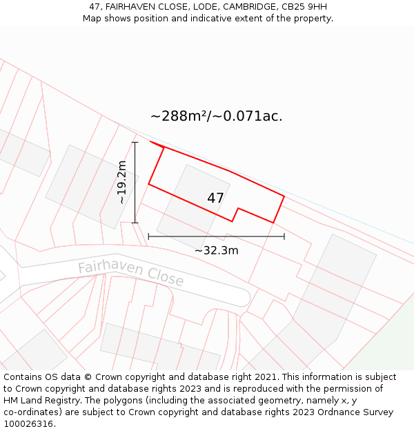 47, FAIRHAVEN CLOSE, LODE, CAMBRIDGE, CB25 9HH: Plot and title map