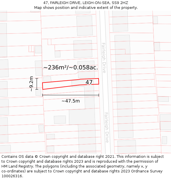 47, FAIRLEIGH DRIVE, LEIGH-ON-SEA, SS9 2HZ: Plot and title map