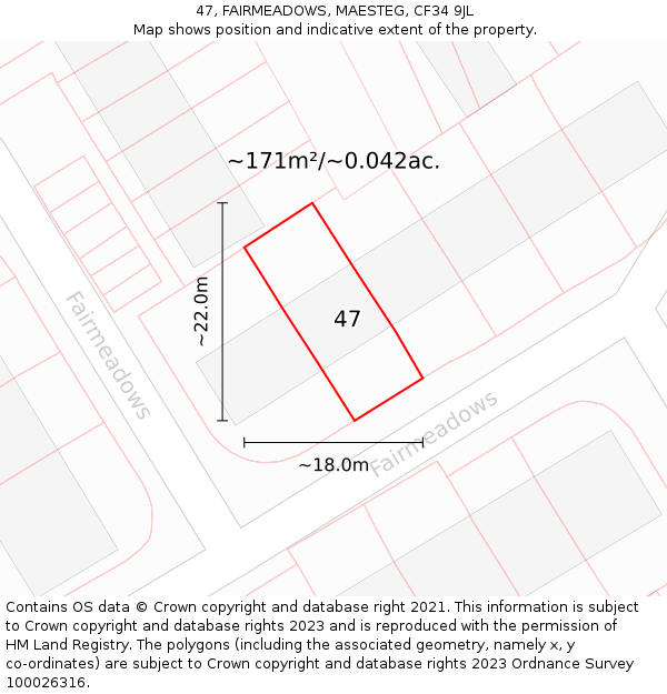 47, FAIRMEADOWS, MAESTEG, CF34 9JL: Plot and title map