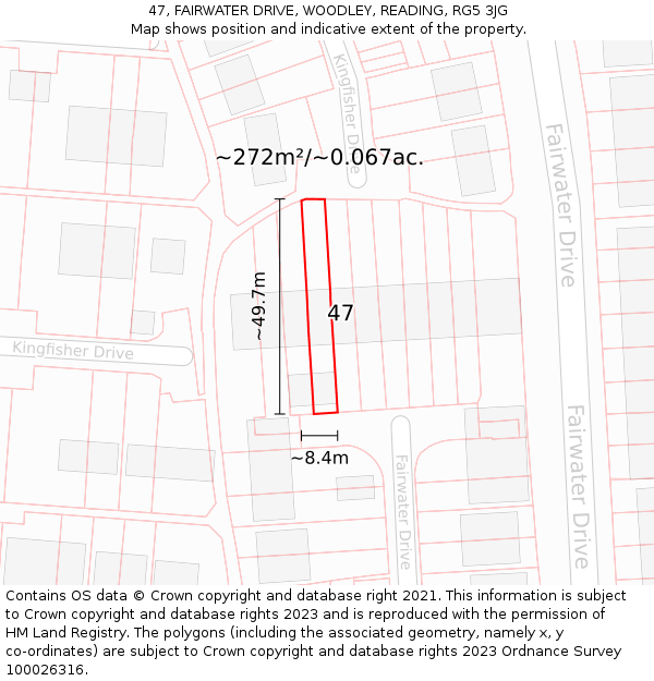47, FAIRWATER DRIVE, WOODLEY, READING, RG5 3JG: Plot and title map