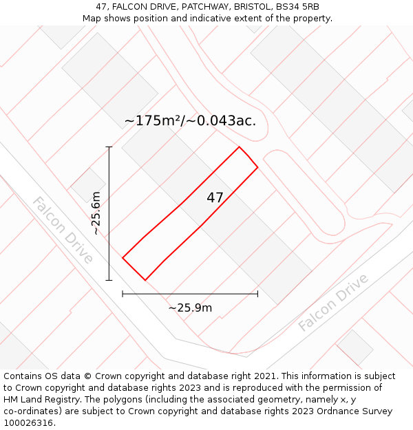 47, FALCON DRIVE, PATCHWAY, BRISTOL, BS34 5RB: Plot and title map