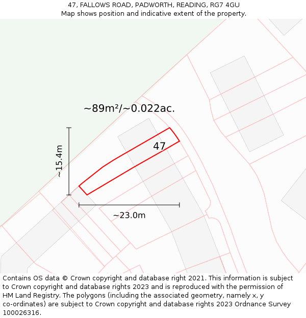 47, FALLOWS ROAD, PADWORTH, READING, RG7 4GU: Plot and title map