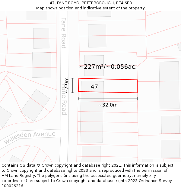 47, FANE ROAD, PETERBOROUGH, PE4 6ER: Plot and title map