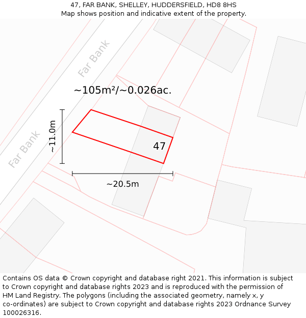 47, FAR BANK, SHELLEY, HUDDERSFIELD, HD8 8HS: Plot and title map