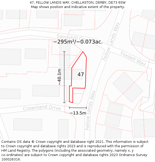 47, FELLOW LANDS WAY, CHELLASTON, DERBY, DE73 6SW: Plot and title map