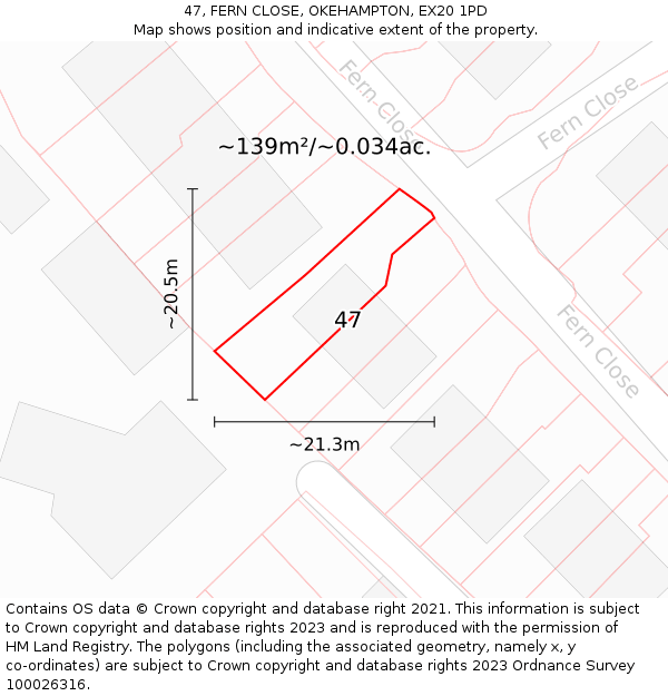 47, FERN CLOSE, OKEHAMPTON, EX20 1PD: Plot and title map