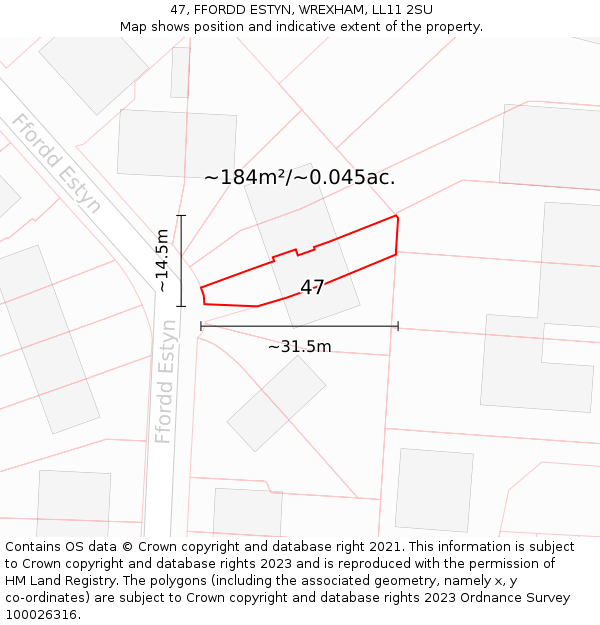 47, FFORDD ESTYN, WREXHAM, LL11 2SU: Plot and title map