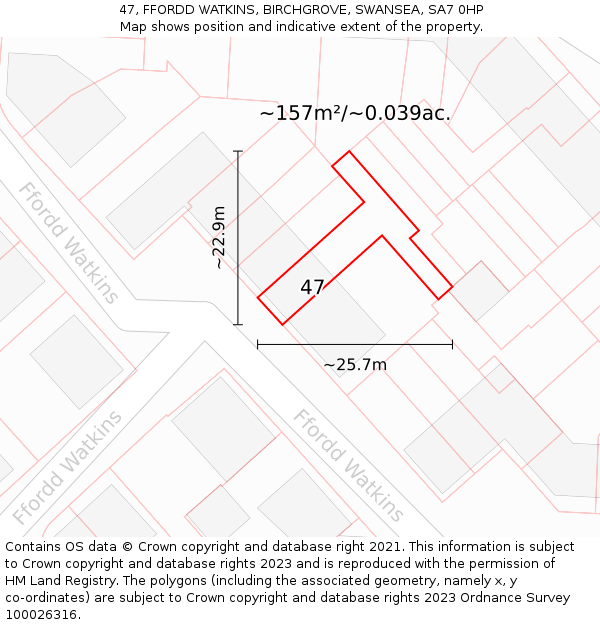 47, FFORDD WATKINS, BIRCHGROVE, SWANSEA, SA7 0HP: Plot and title map