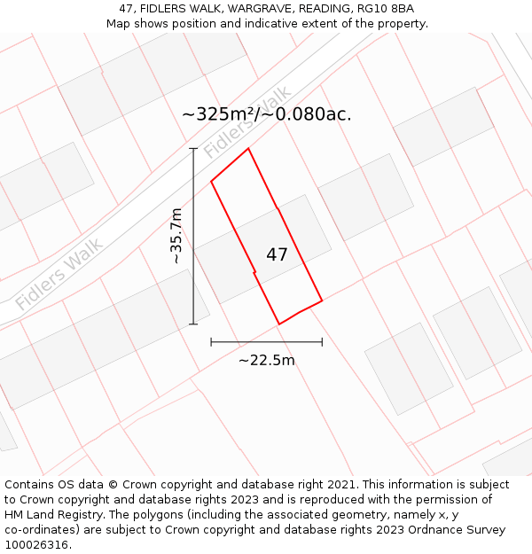 47, FIDLERS WALK, WARGRAVE, READING, RG10 8BA: Plot and title map