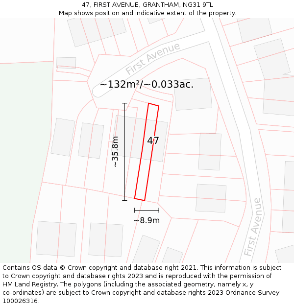 47, FIRST AVENUE, GRANTHAM, NG31 9TL: Plot and title map