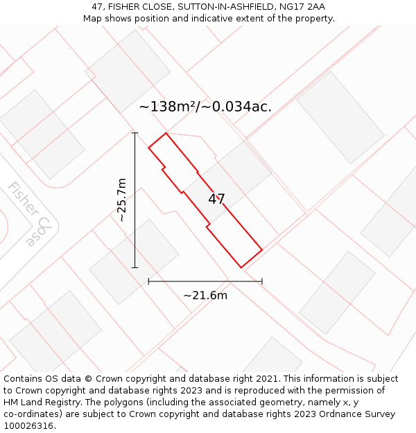 47, FISHER CLOSE, SUTTON-IN-ASHFIELD, NG17 2AA: Plot and title map
