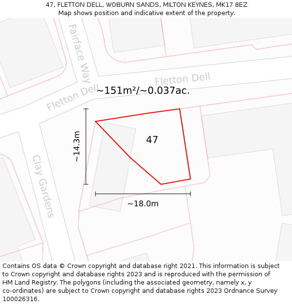 47, FLETTON DELL, WOBURN SANDS, MILTON KEYNES, MK17 8EZ: Plot and title map