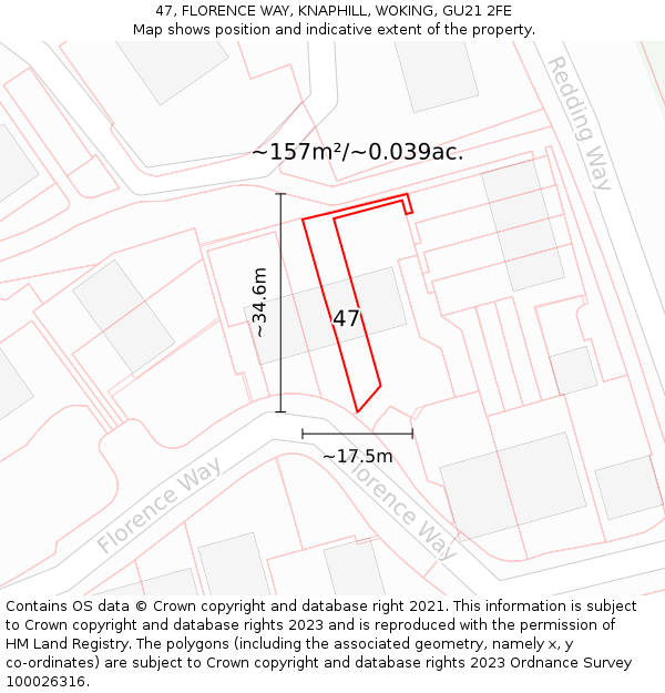 47, FLORENCE WAY, KNAPHILL, WOKING, GU21 2FE: Plot and title map