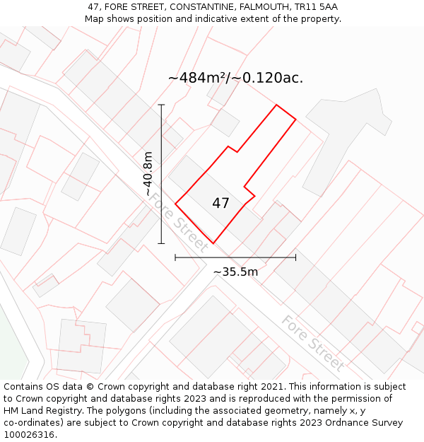 47, FORE STREET, CONSTANTINE, FALMOUTH, TR11 5AA: Plot and title map