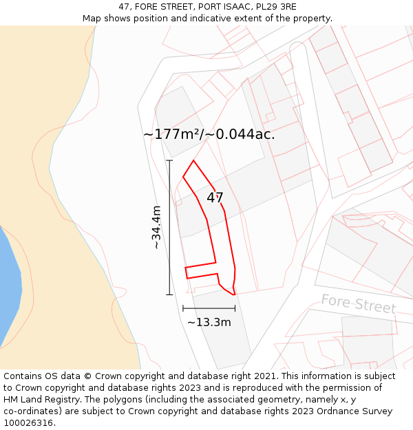 47, FORE STREET, PORT ISAAC, PL29 3RE: Plot and title map
