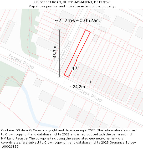 47, FOREST ROAD, BURTON-ON-TRENT, DE13 9TW: Plot and title map