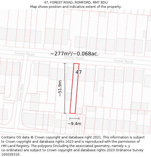 47, FOREST ROAD, ROMFORD, RM7 8DU: Plot and title map