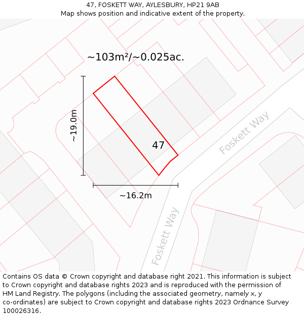 47, FOSKETT WAY, AYLESBURY, HP21 9AB: Plot and title map