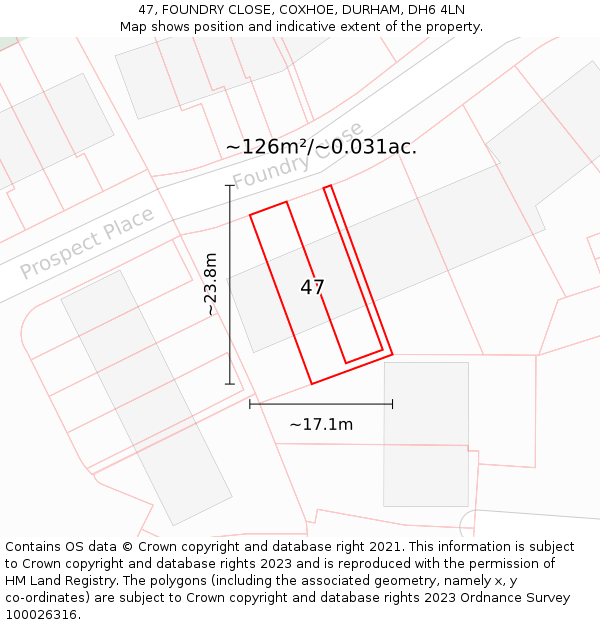 47, FOUNDRY CLOSE, COXHOE, DURHAM, DH6 4LN: Plot and title map