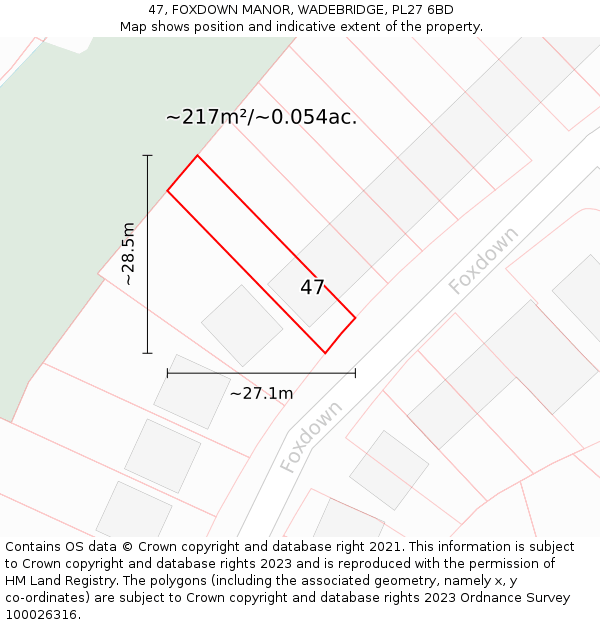 47, FOXDOWN MANOR, WADEBRIDGE, PL27 6BD: Plot and title map