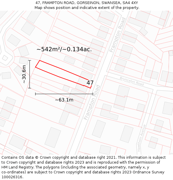 47, FRAMPTON ROAD, GORSEINON, SWANSEA, SA4 4XY: Plot and title map
