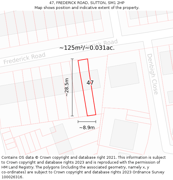 47, FREDERICK ROAD, SUTTON, SM1 2HP: Plot and title map