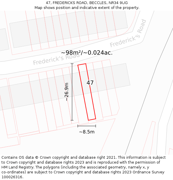 47, FREDERICKS ROAD, BECCLES, NR34 9UG: Plot and title map