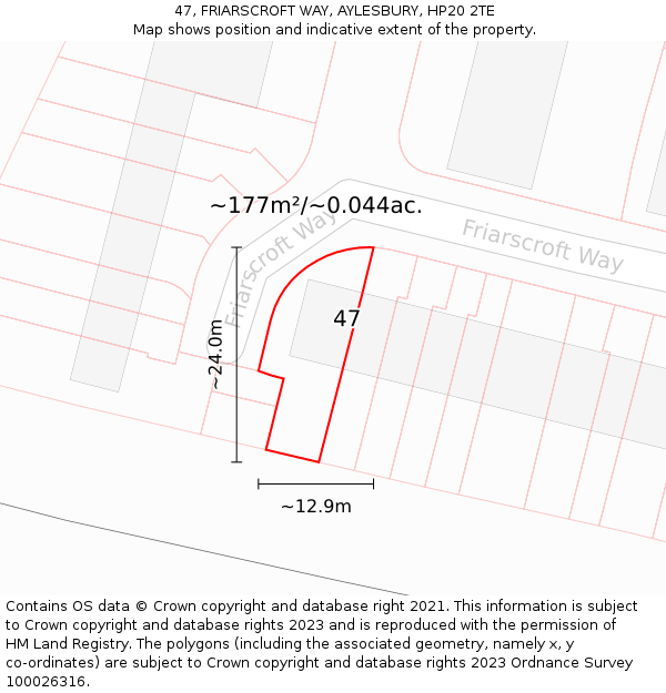 47, FRIARSCROFT WAY, AYLESBURY, HP20 2TE: Plot and title map