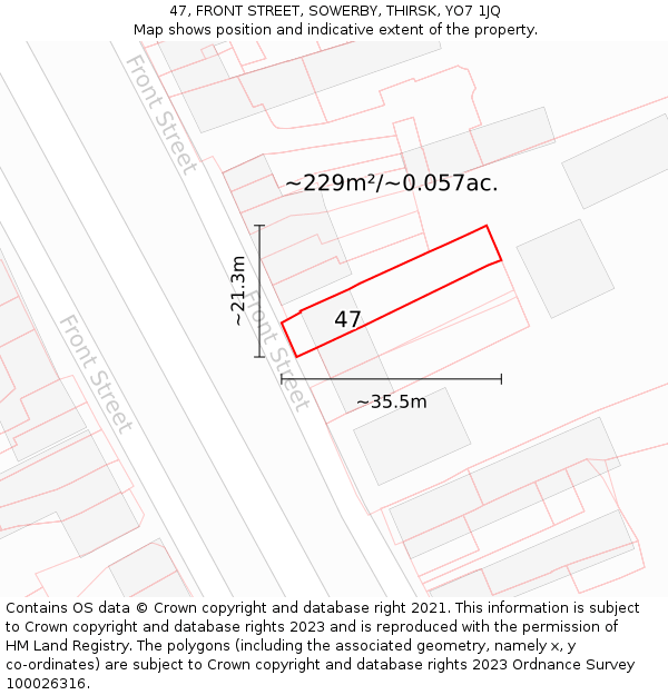 47, FRONT STREET, SOWERBY, THIRSK, YO7 1JQ: Plot and title map